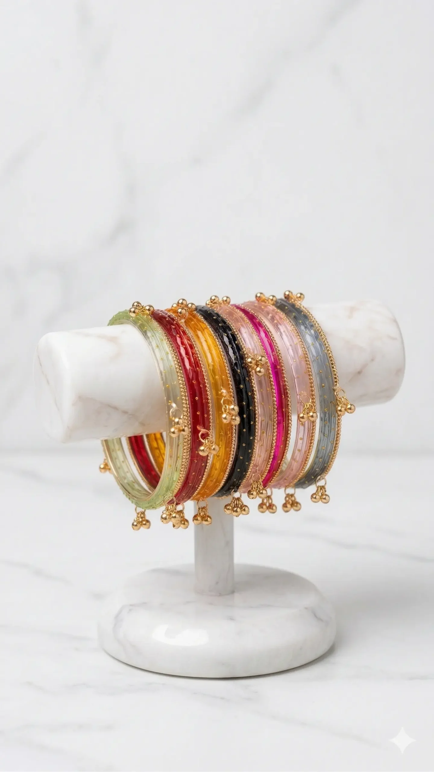 Kashmiri Bangles - Set of 12 with Hanging Beads - Image 4
