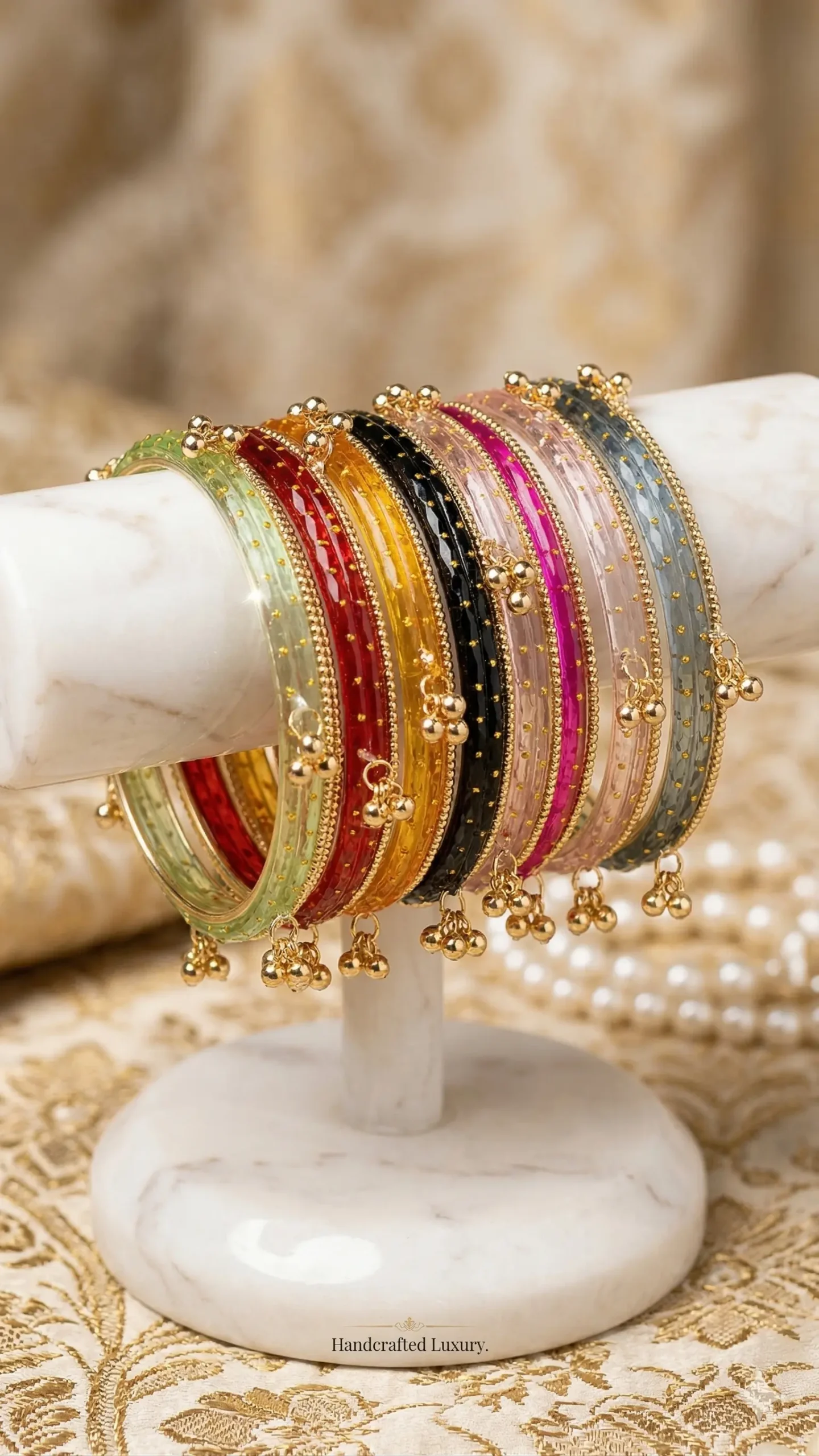 Kashmiri Bangles - Set of 12 with Hanging Beads