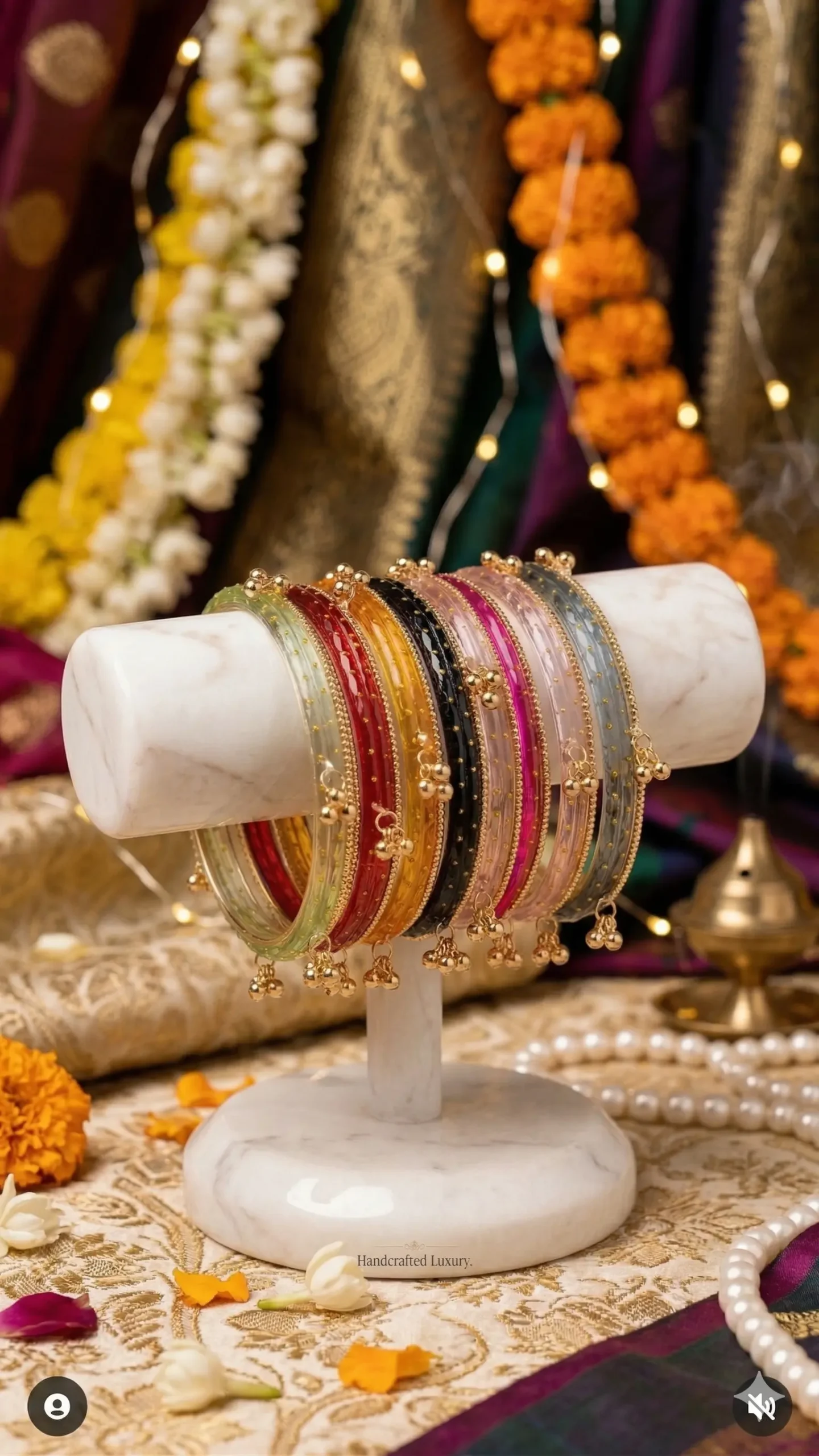 Kashmiri Bangles - Set of 12 with Hanging Beads - Image 2