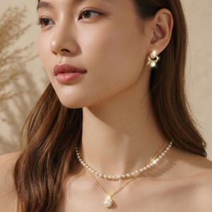 Korean Aesthetic Pearl Necklace & Earrings Set for Women | Elegant Minimal Jewelry for Party & Daily Wear